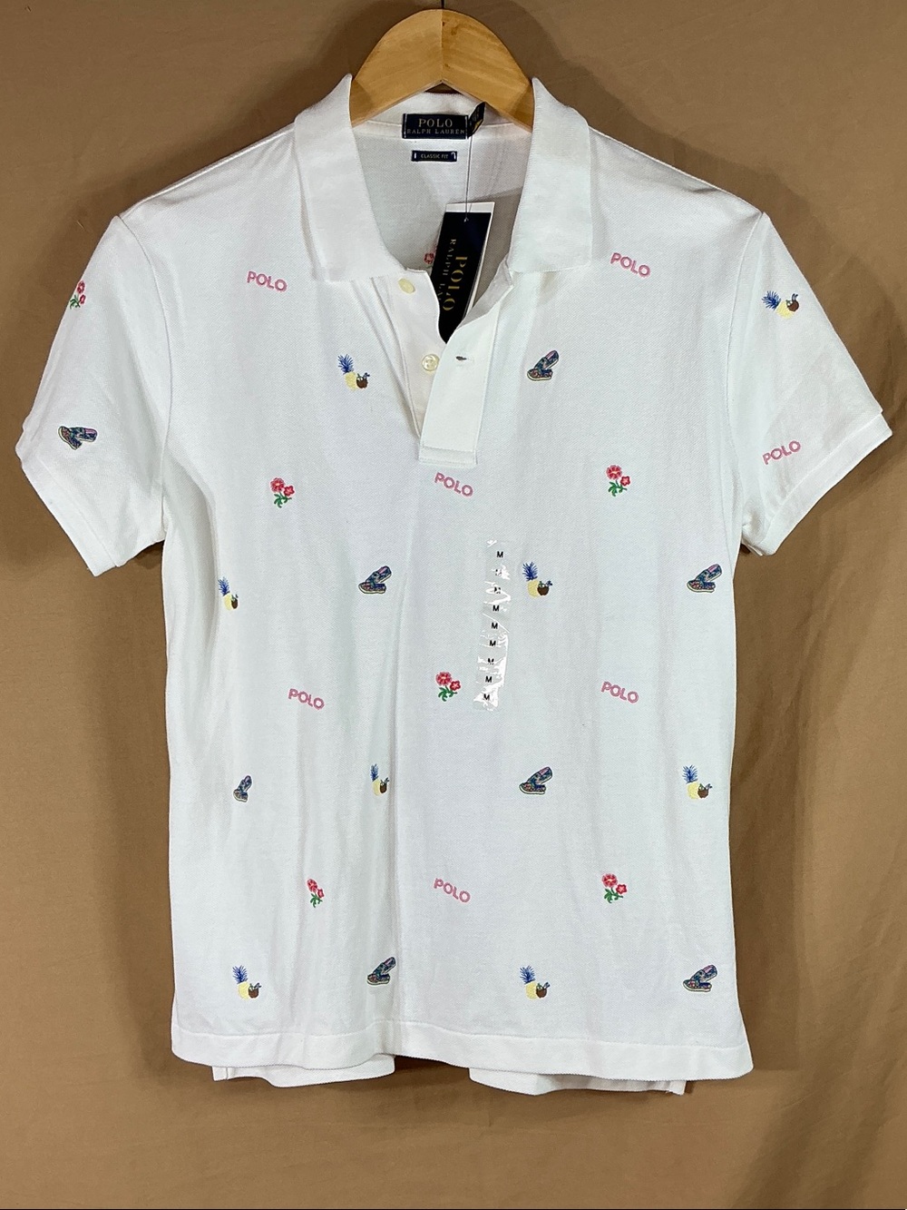 Polo by Ralph Lauren White Polo with Pink Logo and Colorful Embroidery NWT M
